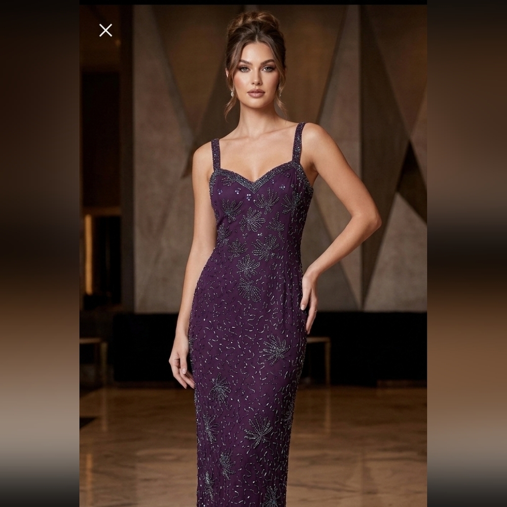Jovani beaded purple midi evening dress L